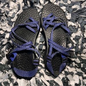 Black sole, Blue Strapped Chaco Sandals